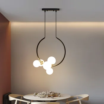 Negru / Alb Simplu Candelabru Sala de Mese Creative Minge de Sticlă Pandantiv cu LED-uri Lampa de Restaurant, Bar de Cafea Designer Perdeaua de Lumină G9