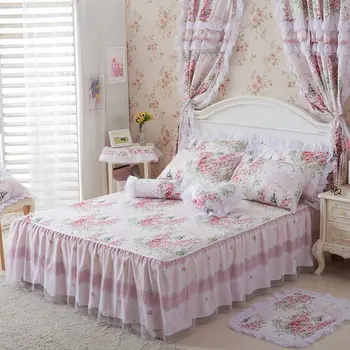 Coreea de pat set proaspăt de flori de gradina princess dantela din bumbac previn răspândirea pat volane față de pernă carpetă acopere HM - pat fusta
