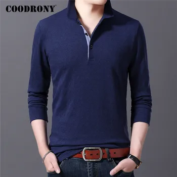 COODRONY Brand T Camasa Barbati de Turn-down Guler Maneca Lunga T-Shirt pentru Bărbați de Înaltă Calitate Business Casual Carouri Tricou Homme de Sus C5017