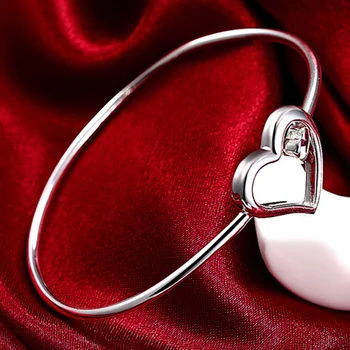 Argint Dublă Charm Inima Brățară Femei De Lux De Nunta De Argint 925 De Bijuterii Brățări