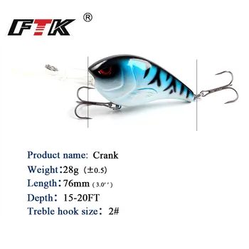 FTK 1 buc 76mm 28g Crankbait de Pescuit Nada Crank Bait se Scufunda Bas de Pescuit Momeli Swimbait Minnow Momeală Artificială de Pescuit