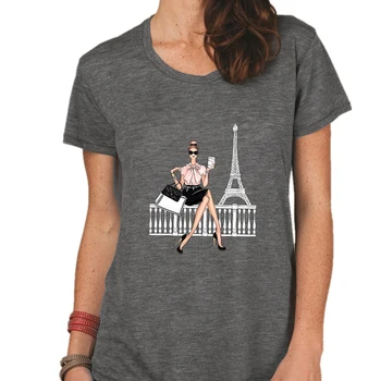 Frumusete Sexy cu Turnul Eiffel de Imprimare T tricoul Harajuku Punk Femei tricou Hipster Pierde O-gât Plus Dimensiune Tricou Multicolor