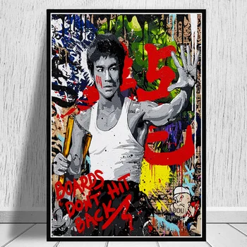Rezumat Bruce Lee Nunchaku Graffiti Street Art Postere Si Printuri Kung Fu Superstar Panza Pictura Pe Perete Fotografia Pentru Camera De Zi