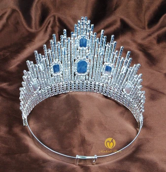 Albastru De Cristal Miss Univers Diademe Mare Coroane Clar Stras Diadema De Nunta De Mireasa De Bal Costume Petrecere
