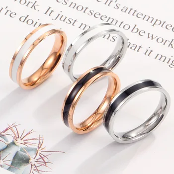 Japonia și Coreea de Sud noul simplu alb și negru picătură de lipici inel cuplu de aur a crescut oțel titan ring bijuterii pentru femei en-gros