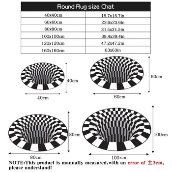 3D Rotund Covoare pentru Living Simplu, Negru&Alb Stereo 3D Vision Covor Covoare Zona Geometrice Anti-Derapare Acasă Dormitor Podea Mat