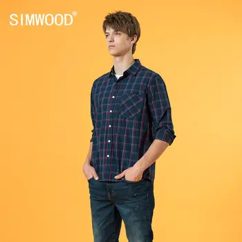 SIMWOOD 2020 Toamna anului Nou Carouri Camasi Barbati Slim Fit Bumbac Casual Check Camasa Plus Dimensiunea Îmbrăcăminte de Brand SJ130386