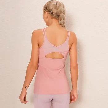 Noua față-verso brocart roata umiditate wicking sexy backless yoga vesta sport execută îmbrăcăminte de fitness