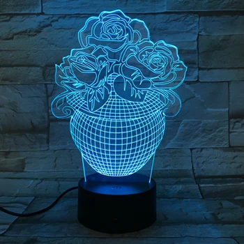 Frumusete de Trandafir Plant 3D Lampa de iluminat Bec cu LED USB de Spirit Iluzie Lumina de Noapte Multicolor Touch de la Distanță Luminaria Home Decor