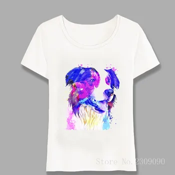 Rece Border Collie de Artă Acuarelă de Imprimare T-Shirt pentru Femei de Moda T-shirt Fată Drăguță Topuri Casual Iubitorii de Câini Tricouri Simple Harajuku