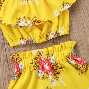 2 buc Set de Vară Copil copii Copii Fată Regal Floral Curea Galben Topuri pantaloni Scurți Tinutele de Vara Set Haine