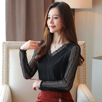 Coreeană femei bluze femei cu Maneci Lungi Tricou Femei V-neck bluze de Dantelă de top, plus dimensiunea femei Tricou Alb blusas mujer de moda 2020