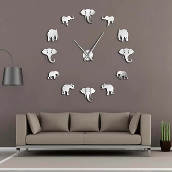 DIY Ceas de Perete Mare Junglă Animale Elefant Home Decor Design Modern Efect de Oglindă Gigantică Fara rama Elefanți Diy Ceas de Ceas