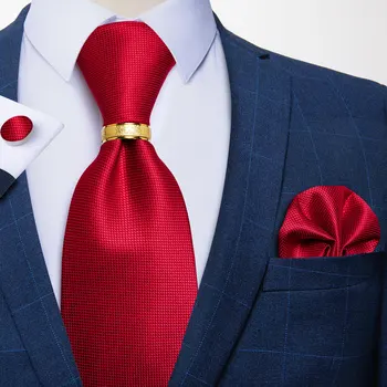 Moda 8cm Rosu Solid Barbati Cravata Matase Jacquard Țesute Nunta Cravată, Batistă Cuffinks Cravată Set Inel de Afaceri Cravată DiBanGu