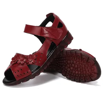 Cald De Vacă Flori Eleganta De Vara Confortabil Pantofi Plat Mama Sandale De Vara Pentru Femeie Sandale 2020 Noua Moda Casual, Sandale