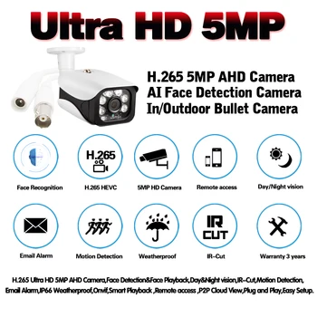 HD Securitate aparat de Fotografiat Impermeabil în aer liber 5.0 MP AHD TVI IMPLANTUL Analog CCTV Camera de Supraveghere Sony IMX335 Varifocal Infraroșu Glonț