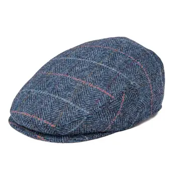 Lână Capac Ivy Spic Capace Plate Tweed în Carouri Albastru Taximetrist, vânzător de ziare de Conducere Pălărie de Botvela