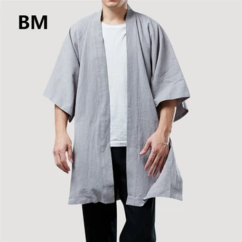 De Vară 2020 Jachete pentru Barbati Lenjerie de Jumătate Maneca Tricou Harajuku Kimono Casual Cardigan Vintage Topuri Hanfu Uza Trenci