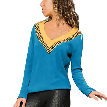 2019 Moda Sexy V-Neck Blusas Femei T-Shirt cu Maneci Lungi Mozaic Tricou Femei Îmbrăcăminte Pulover Topuri SJ1784C