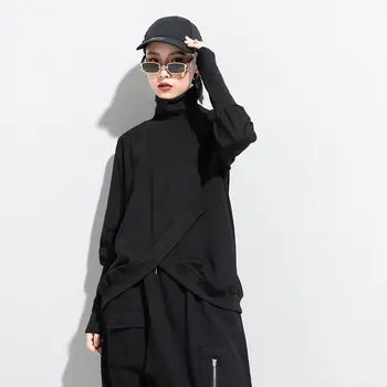 XITAO Tricou Negru de Moda Noua, Femeilor Neregulate Pulover Cutat Mici Proaspete 2020 Toamna Guler Minoritate Tee Top XJ5345