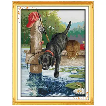 Un câine de pescuit animale numărat imprimate pe panza 11CT 14CT DIY kituri de goblen, broderie manual Seturi handmade