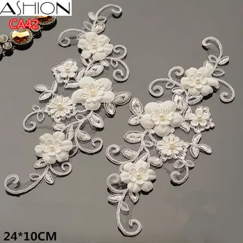 1 perechi 24cm*10cm DIY rochie de mireasa dantela 3D aplicatiile de flori accesorii de mireasa headdres tesatura dantelă patch-uri CA42