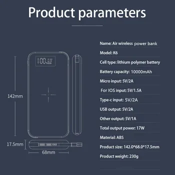 Power Bank 10000mAh Qi Încărcător Acumulator Extern Powerbank pentru iPhone XR 8 Plus Samsung S9 S10 Xiaomi PowerBank Încărcător Wireless