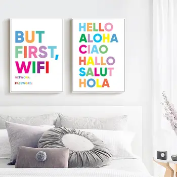 Colorate Cuvânt în limba engleză Panza de Arta Poster Wifi Codul de Perete Imagine de Imprimare Salut În Limba Panza Pictura Decor Camera HD2624