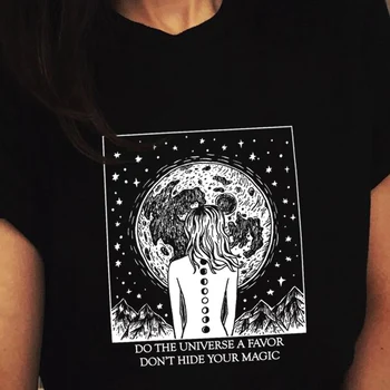 Lunar Fata De Arta Desen T-Shirt Femei Hipsters Grunge Estetice Gotic Tricou Vrăjitoare De Magie Tricou Femeie Din Bumbac Tricou Drăguț De Vară De Sus