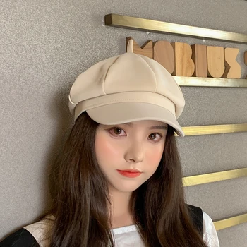 Auutmn Pălării de Iarnă pentru Femei Solide de culoare Bej Octogonal Capac pentru Femei Casual Pălărie vânzător de ziare 2020 Iarna coreean Bereta Femei Pictor Capace