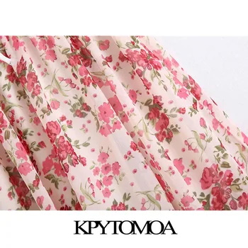 KPYTOMOA Femei 2020 Moda Chic Floral Print Plisata Fusta Midi Vintage High Cordon Talie Elastic Cu Captuseala de sex Feminin Fuste