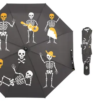Fericit Desene animate Schelete de Așteptat Complet Automat de Ploaie, Umbrele de Craniu Trei Folidng Windproof Umbrelă de Golf pentru Barbati