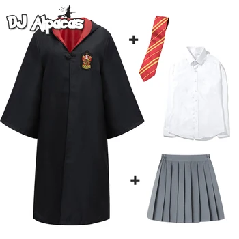 Femei Fete Școala De Magie Uniformă Halat Mantie Fusta Cravată Eșarfă Costum De Halloween Set Unisex Wizard Vrăjitoare Cosplay Accesorii
