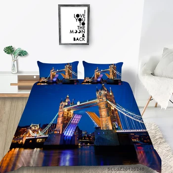 London Bridge Set de Pat cameră Dublă Romantic Carpetă Acopere Metropolis Queen Twin Complet Singur Rege 3D Râu Set de lenjerie de Pat High End