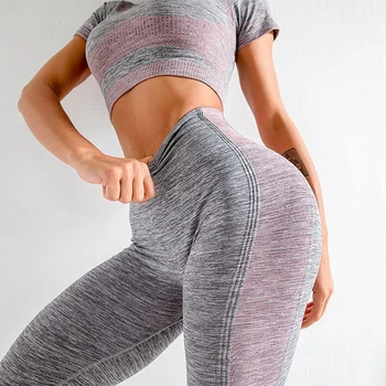 2 BUC Femeile fără Sudură yoga set de Fitness, Costume de Sport SALĂ de sport Îmbrăcăminte T-Shirt+de Înaltă Talie Jambiere jos Antrenament set