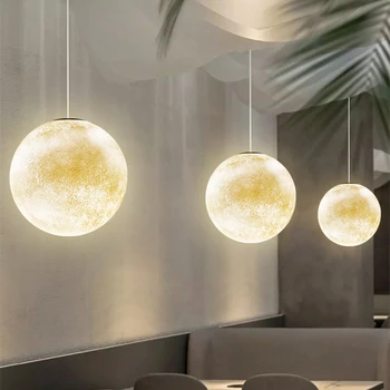Nordic Luna Lampă cu LED-uri Lumini Pandantiv Rasina Decor Acasă Luciu Pandantiv Lampa de Dormitor Cald, Romantic Lumini de Iluminat Loft Lampă de Agățat