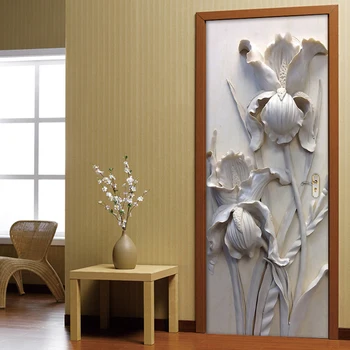 Auto-adeziv Ușă Detașabilă Autocolant de Perete Decalcomanii 3D Stereoscopic Gri Flori din PVC rezistent la apa Usa de Artă Murală de Vinil Tapet Roll