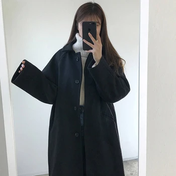 Iarna Bej Elegant Haină De Lână Femei Moda Coreeană Negru Lung Haine Vintage, Minimalist Palton De Lână Cămilă Supradimensionat Uza