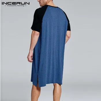 INCERUN Bărbați Mânecă Scurtă Gât O 2021 Mozaic Pijamale Confortabile, îmbrăcăminte de noapte de Agrement Bărbații Dorm Topuri Rochie Homewear 5XL