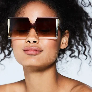 Noua Moda pentru Femei ochelari de Soare Supradimensionați Pătrat Ochelari de Soare Metal Nuante de Maro de Lux de Designer Gradient de Lentile de Ochelari Barbati UV400