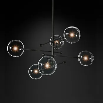 Design modern minge de sticlă candelabru 6 capete clar balon de sticlă de lampă candelabru pentru camera de zi bucatarie negru/aur, corp de iluminat