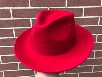 Lână Simțit Roșu Sfărâmare Pălării Fedora Pentru Barbati Femei