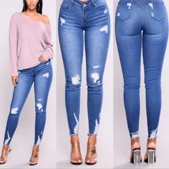 Blugi Femei 2020 Nou Albastru elastic Pancil Pantaloni de Moda de Înaltă Talie Subțire Gaura Casual Stretch Pantaloni Jeans Pentru Femei