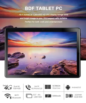 BDF 10.1 Inch, procesor Octa Core Tablet Pc Android 9.0 Google Play Dual 4G LTE Telefon 2GB/32GB de Asteptare Tab WiFi 10 Comprimate Inch