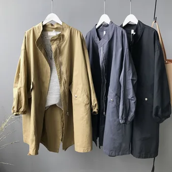 Primăvara anului 2019 Noul mediu-lung Parbriz Femei Parbriz-a spălat cu Apă Sacou din Bumbac de Dimensiuni Mari haină lungă