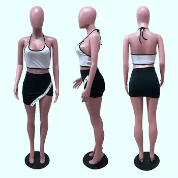 ZKYZWX Sexy Două Piese Set pentru Femei Haine de Toamna Sling Rezervor de Moda Neregulate Butonul Fusta Mini Seturi de Potrivire de Ziua Utilaje