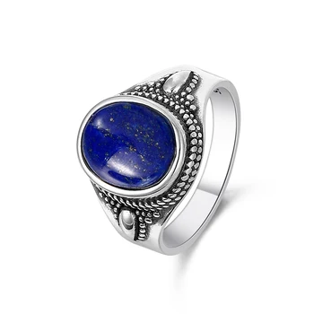 Argint 925, bărbați și femei, bijuterii retro inel 8x10MM lapis lazuli & dragon purpuriu cristal bijuterie ovală cadou de petrecere