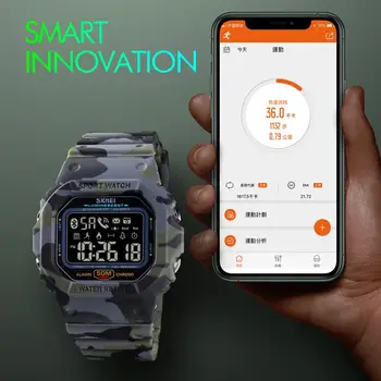SKMEI Brand de Top Ceas Sport Negru Militar de Calitate Militară de Calitate din Plastic Bluetooth Ceas de mana rezistent la apa Data Reloj Mujer