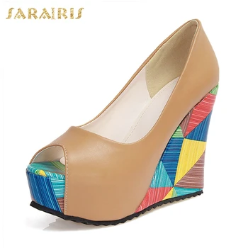SaraIris Colorate Imprimate Pene de pantofi cu Toc Peep Toe Platforma de Vară Petrecere de Nunta pentru femei Pantofi pentru Femeie Pompe Dimensiune 34-40