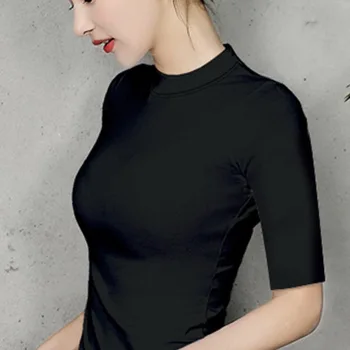 Bumbac pentru Femei T-shirt O-gat Maneci Scurte tricou femei se potrivesc de Top Lady Negru Alb Gri Galben Shir